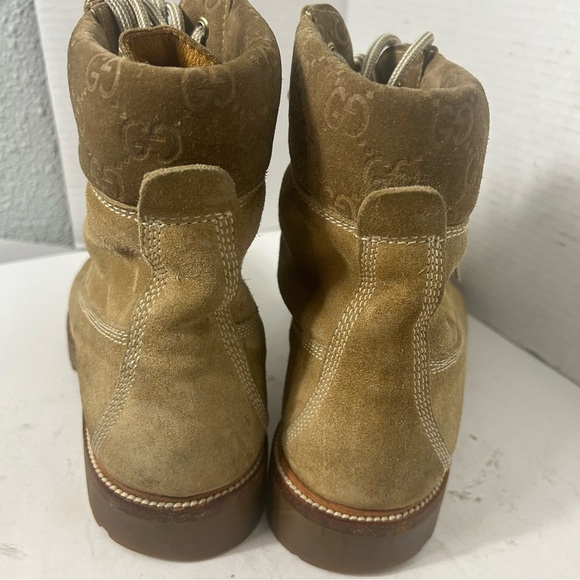GUCCI Men’s Leather Suede Timberland Style Boots Logo Beige Lace Up 9.5D - Picture 9 of 13